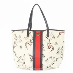 トリーバーチ TORY BURCH トートバッグ 2way ショルダーバッグ PVC レザー 革 ストライプ ダブルTロゴ 花柄 白 アイボリー YHLM034 /CK12 ■GY18