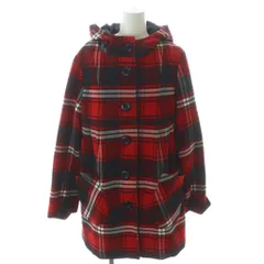 ダッフルコート M 赤 レッド 黒 ブラック 白 ホワイト フード付き チェック柄 /LP ■GY58