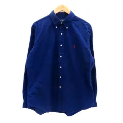 ラルフローレン RALPH LAUREN カジュアルシャツ ボタンダウン 長袖 ロゴ刺繍 L 青 ブルー 赤 レッド /HO1 ■GY53