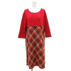 ホワイトイタリヤード WHITE ITARIYAD ニットワンピース セーター 五分袖 チェック柄 3 赤 レッド /JS ■GY58