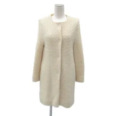 クレージュ courreges ニットコート ノーカラーコート ロング丈 40 L オフホワイト /SY3 ■GY61