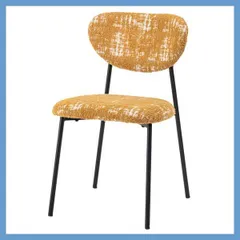 （２脚セット）レトロモダンな模様（ファブリック座面・背もたれ）のダイニングチェア（スリムブラックスチール脚）「W45.5×D56×H78×SH47cm」（アームレス）No.267／イエロー