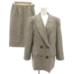 レリアン Leilian スーツ セットアップ テーラードジャケット タイトスカート 7 ダブルブレスト 総裏地 グレー ヘリンボーン柄 /GV ■GY53