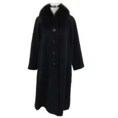 POIGNET ステンカラーコート ロング丈 アンゴラ ウール混 9AR 黒 ブラック ブルーフォックスファー /SM48 ■GY58