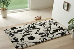 ふわふわ おしゃれ 洗濯不可 加工 カービング エレガント 消臭 抗菌防臭 弾力性 耐久性 へたりにくい トルコ製 約15mm #1311320031701 厚み 約50×80cm ブラック ネム 単品 ウィルトン ラグ マット 選べる 玄関 イケヒコ