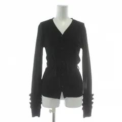 ニナリッチ NINA RICCI カーディガン ニット ウール 長袖 Vネック 袖フリル ベルト付き M 黒 ブラック /XZ