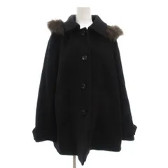 クミキョク 組曲 KUMIKYOKU ステンカラーコート ショート フード付 ラクーンファー ウール 5 紺 ネイビー /GV ■GY06