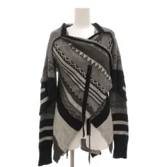 HIGH use カーディガン ニット 長袖 変形 羽織 総柄 アルパカ混 M グレー 黒 ブラック /GV ■GY06