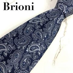 未使用級美品◎ Brioni ネクタイ 総柄 シルク100% 艶感 ネイビー