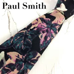 美品　PS Paul Smith　ポールスミス　ネクタイ　ボタニカル柄　ブラック　光沢　肉厚　N1295