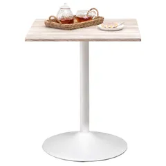 新品 萩原(Hagihara) ダイニングテーブル カフェテーブル ダイニング 食卓 【木目調天板×スチール脚】 正方形 角型 インダストリアル 幅60 ホワイト LT-4919WH