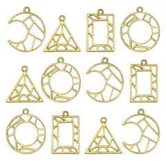 パーツ ゴールド MUNCVY 4種12個 セット uvクラフト フレーム 大量 カン付き 空枠 ステンドグラス風 トライアングル レジン枠 三日月 ?方形