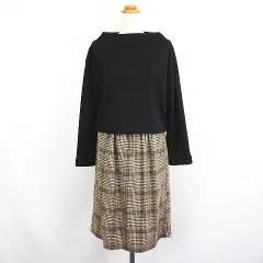 レイカズン Ray cassin ワンピース チュニック 長袖 ボトルネック ミモレ丈 ドッキング ストレッチ ウール混 F ブラック×ブラウン ※EKM