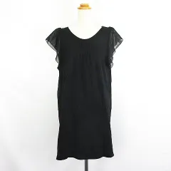 クチュールブローチ COUTURE BROOCH ワンピース チュニック フリルスリーブ ラウンドネック ひざ丈 異素材 36 ブラック ※EKM