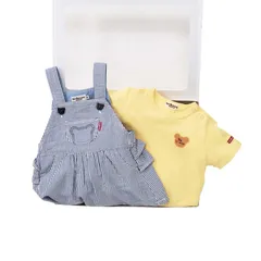 新品 [ミキハウス ホットビスケッツ] ジャンパースカート&Tシャツセット ギフトセット 男の子 女の子 ベビー 子供服 出産祝い ベビーギフト 【BOX付き】 黄 100cm 74-9922-498