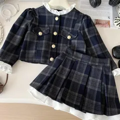 キッズ入学式スーツ2点セット小学校90 100 110 120 130 140卒園式チェック柄フォーマル女の子フリル 【arc】