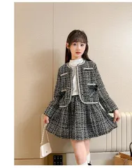 キッズ卒業式スーツ入学式2点セット小学校120 130 140 150 160 170卒園式ブラック黒ツイード女の子リボン韓国【arc】