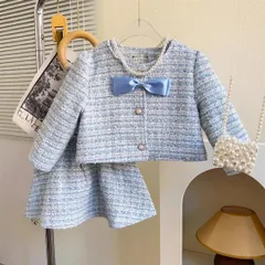 子供キッズ入学式スーツ2点セット90 100 110 120 130 140ブルー保育園フォーマル卒園式ツイード女の子【arc】