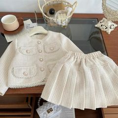 キッズ入学式スーツ2点セット小学校130卒園式パール白ツイード女の子 