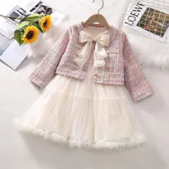 キッズ入学式スーツ2点セット90 100 110 120 130 140保育園フォーマル卒園式ツイード女の子ピンク子供【arc】