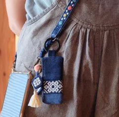 こぎん刺しカラビナ付きミニミニ財布【刺繍⌘刺し子】カラビナ付きミニポーチ⌘受注製作⌘