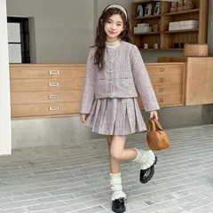 キッズ入学式スーツ2点セット120 130 140 150 160 170小学校フォーマル卒業式ツイード女の子ピンク韓国【arc】