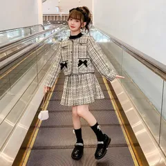 キッズ入学式スーツ2点セット小学校120 130 140 150 160 170卒業式ホワイト白ツイード女の子リボン韓国【arc】