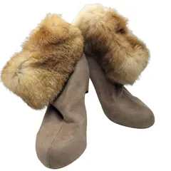 ユーズドフルギ USED古着 FLAGJ リアルファー スエードレザー ピンヒール ショートブーツ レディース JPN：M 