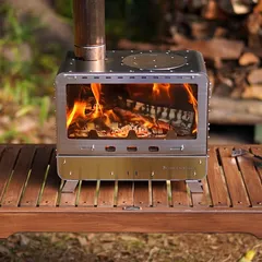 GreenStove【Table Master】テーブルマスター 二次燃焼 薪ストーブ 収納袋付き コンパクト 耐熱ガラス オーブン キャンプ用品 焚き火台 7cm煙突モデル ７㎝ 小型 ミニ 卓上ストーブ 調理ストーブ 重厚なステンレス製 グリーンストーブ