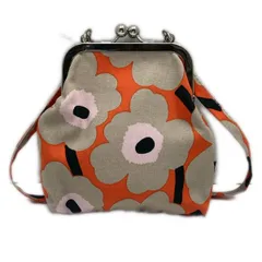 marimekko(マリメッコ) ショルダーバッグ - オレンジ×ベージュ×マルチ ミニバッグ/ウニッコ/がま口/ストラップ着脱可 コットン
