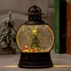 [DEVOTEE] クリスマスオルゴール クリスマスボール スノーグローブ LEDライト付き 8曲自動ループ クリスマス置物飾り 提灯型 クリスマスプレゼント インテリア クリスマス置物飾り サンタさんがクリスマスツリーを飾り付ける