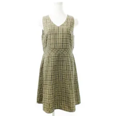 マジェスティックレゴン MAJESTIC LEGON ワンピース ミニ Vネック ノースリーブ 切替 薄手 起毛 チェック F ベージュ /CK5