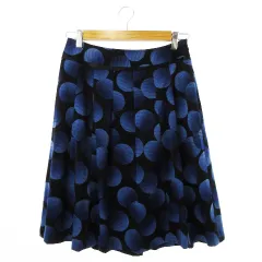 インディヴィ INDIVI スカート フレア ひざ丈 タック テープ しなやか ドット 40 青 ブルー /CK15