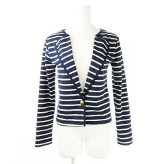 サリア salire ジャケット テーラード ストレッチ ジャージー素材 カジュアル マリン ボーダー M 紺 ネイビー /CK7