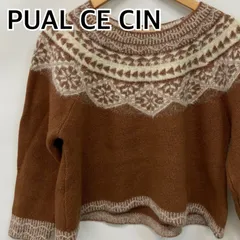 PUAL CE CIN ピュアルセシン トップス 長袖 ニット セーター ホワイト ブラウン レディース 【CT2552】