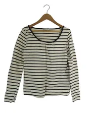 アースミュージック&エコロジー EARTH MUSIC & ECOLOGY Tシャツ ラウンドネック 長袖 ボーダー サイズS アイボリー ネイビー QQQ