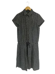 コムサイズム COMME CA ISM ワンピース  半袖 ひざ丈 ウエスト リボン 白 ドット柄 サイズL 黒 QQQ