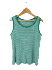 ジーユー GU タンクトップ クルーネック ボーダー サイズL 白 グリーン QQQ