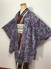 【中古】Sサイズ 羽織 正絹 紫地に唐花文様 アンティーク