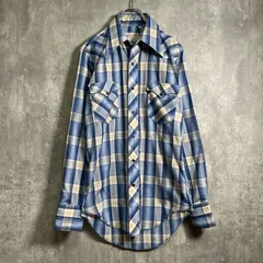 【美品】70's，Wrangler｜ラングラー，オンブレ，シャドーチェック，長袖シャツ，ウエスタンシャツ，USA製
