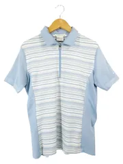 ナイキゴルフ NIKE GOLF ポロシャツ ハーフジップ 半袖 ボーダー ロゴ刺繍 サイズM 水色系 国内正規 QQQ