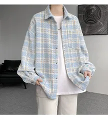 ツイードスタイル メンズ ベースボールジャケット ルーズフィット カジュアル 万能アウター 春秋対応 トレンディブランド 高級感 チェック柄 デザインコート