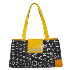 本物 ブルガリ BVLGARI ロゴマニア ショルダーバッグ キャンバス ブラック オレンジ Logo Mania バッグ 中古・