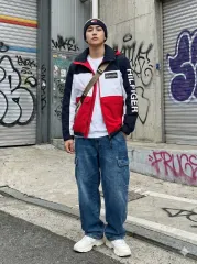 トミーヒルフィガー ビックロゴ カラーブロック フード ウィンドブレーカー ジャケット