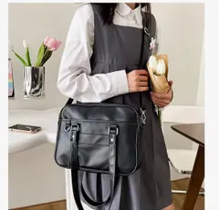 スクバ スクールバッグ 通学バッグ 合成皮革 ブラック 黒