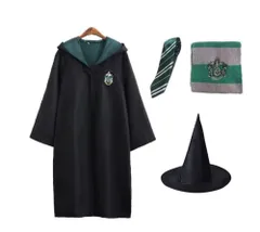 ハリーポッター 子供用 コスプレ 4点セット ローブ 帽子 ネクタイ マフラ 道具 クリスマス 135センチP_1