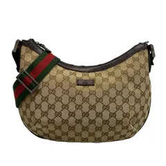 GUCCI(グッチ) ショルダーバッグ GG柄,シェリー(ウェブ) 181092 ダークブラウン×ベージュ レザー