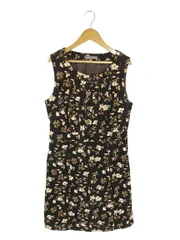 ローラアシュレイ LAURA ASHLEY ワンピース ノースリーブ ひざ丈 ボタン コーデュロイ 花柄 総柄 ブラウン サイズ9 QQQ