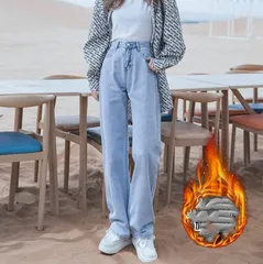 裏シャギー デニムパンツ 即購入OK ジーパン 暖かいパン レディース 裏起毛 ジーンズ ワイドパンツ ゆったり ワイド ストレート ハイウエスト パンツ 裏起毛パンツ フリース 起毛 韓国ファッション 防寒