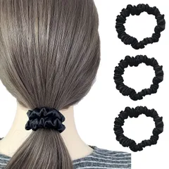 【特価セール】髪ゴム 髪ゴム ヘアリング 髪留め 髪束ね おしゃれ 跡がつかないヘアゴム 大人 シルク 簡約 シュシュ 高弾性 シンプル ヘアゴム 3個セット YINKE (ブラック)